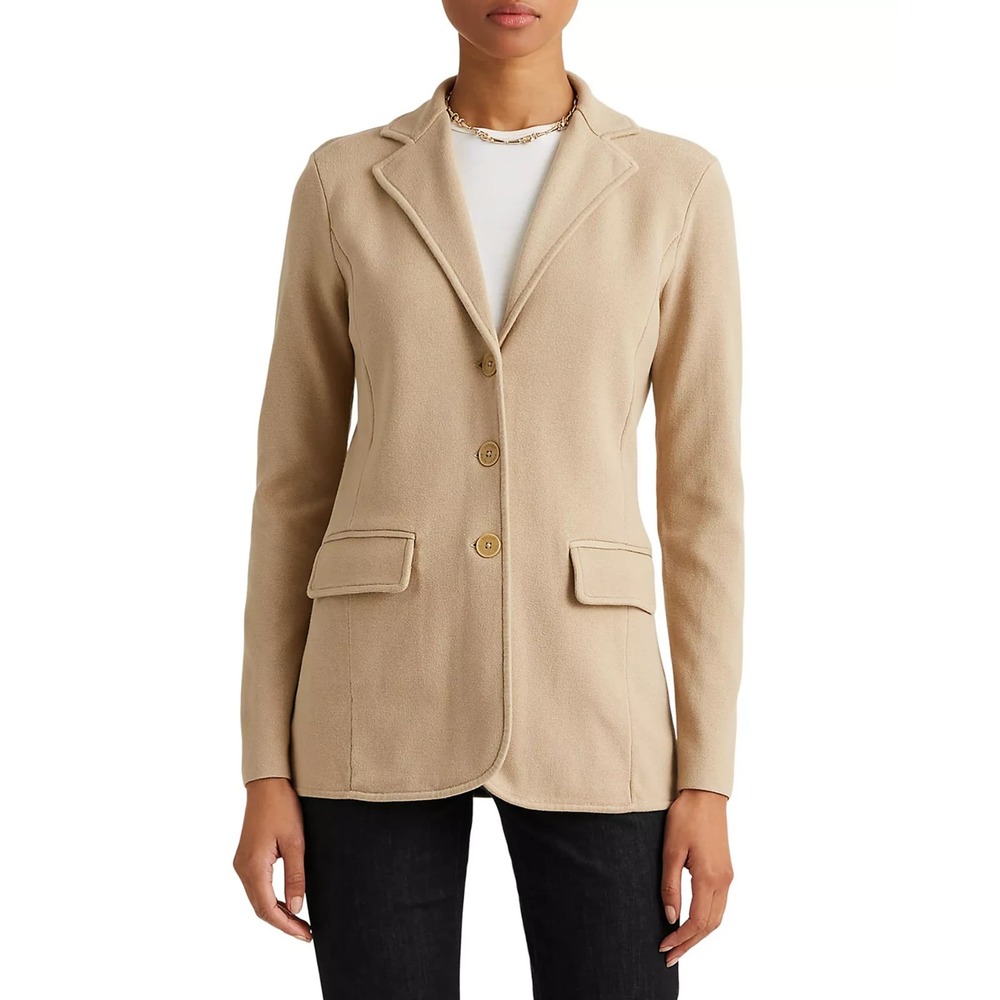 LAUREN Ralph Lauren Cotton Knit Blazer Womens Large Tan